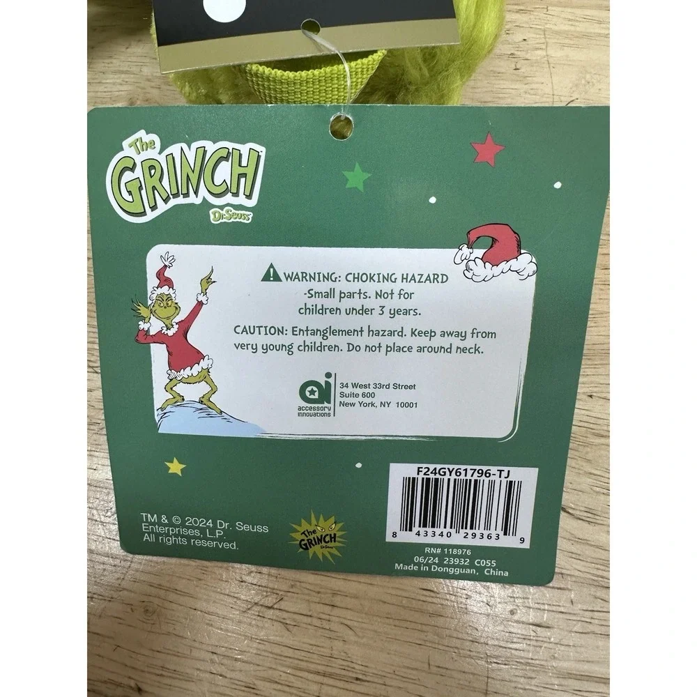 The Grinch Plush Backpack Bag Dr. Seuss Christmas 2024 Accessory Innovations NWT